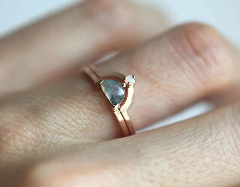Anastasia Moss Agate Ring Set view 2