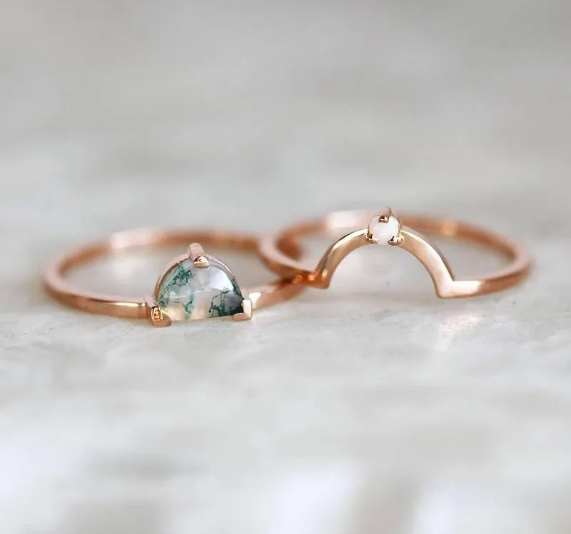 Anastasia Moss Agate Ring Set view 3