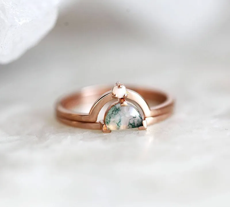 Anastasia Moss Agate Ring Set view 4