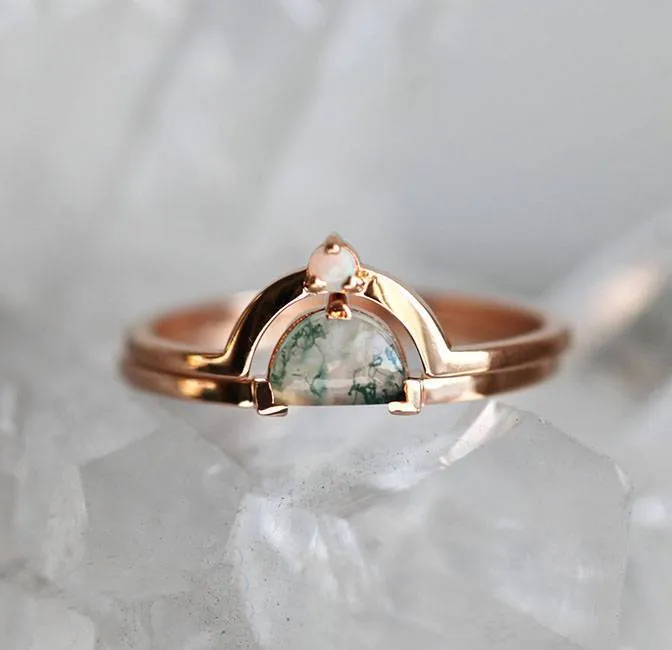 Anastasia Moss Agate Ring Set view 5