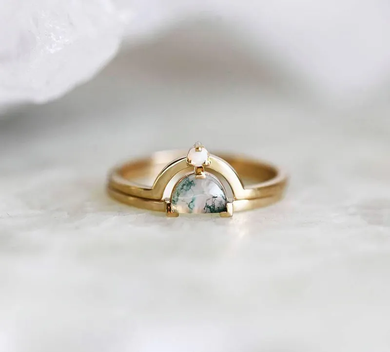 Anastasia Moss Agate Ring Set view 7
