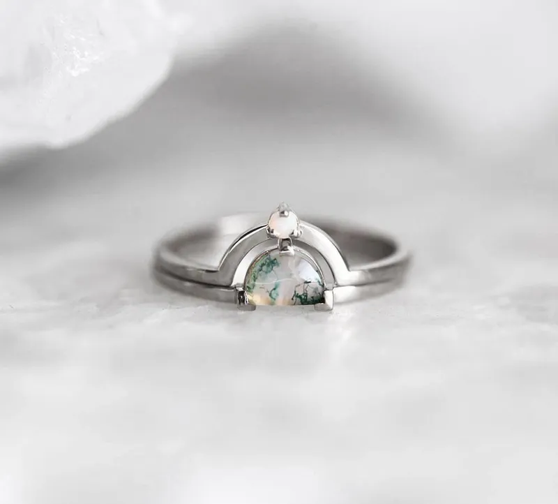 Anastasia Moss Agate Ring Set view 8