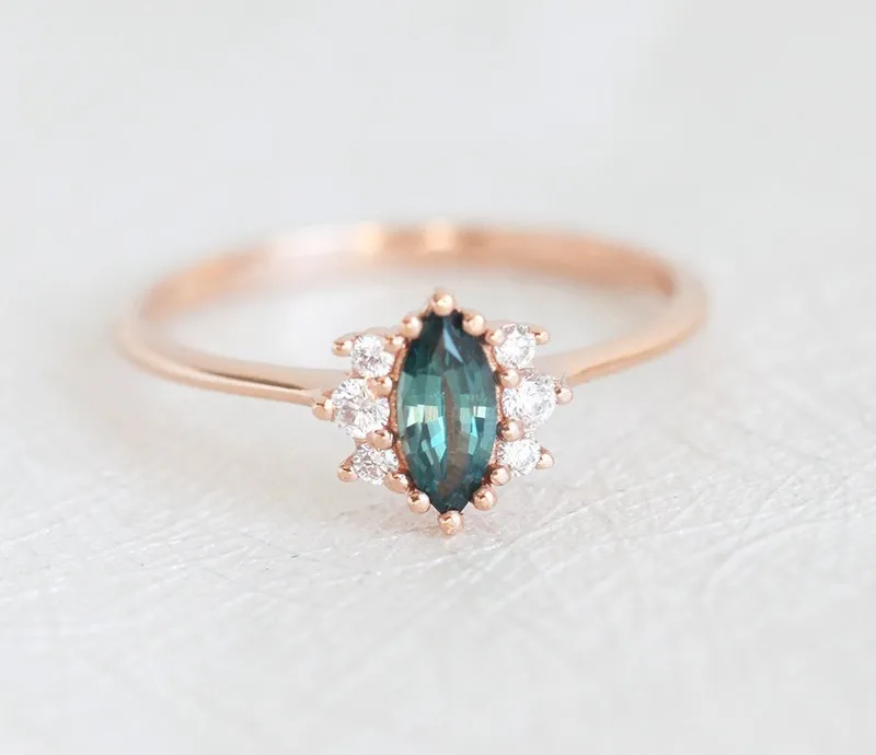 Aneira Teal Blue Sapphire Diamond Ring view 3