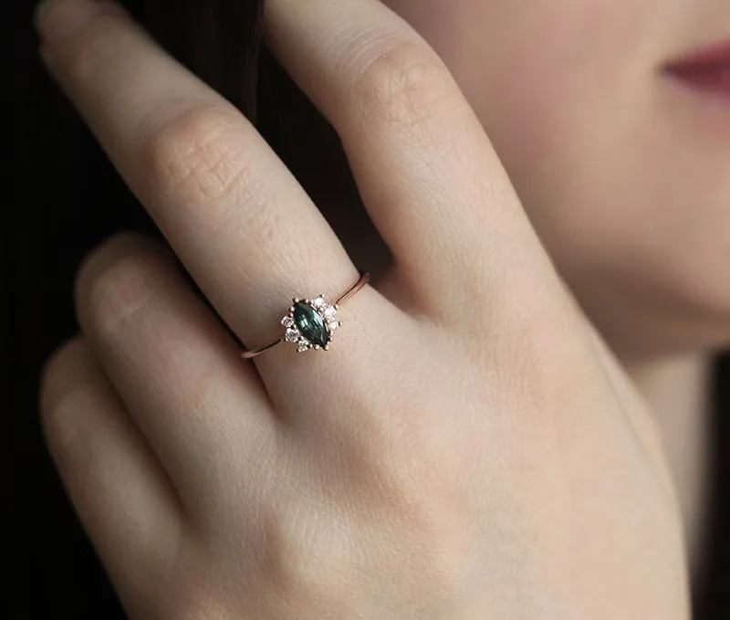 Aneira Teal Blue Sapphire Diamond Ring view 4