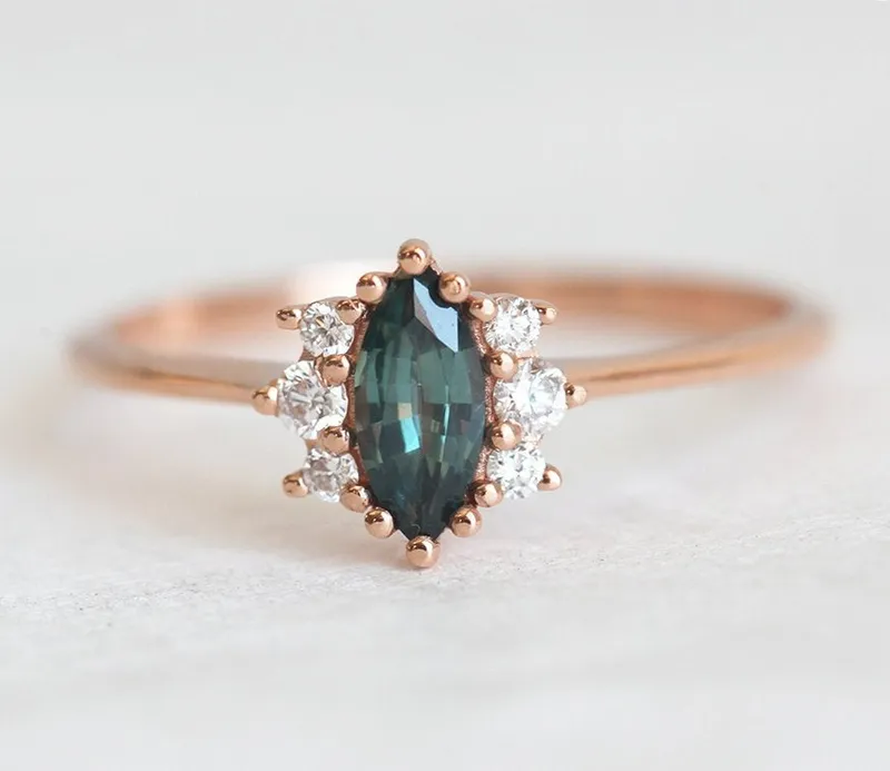 Aneira Teal Blue Sapphire Diamond Ring view 5