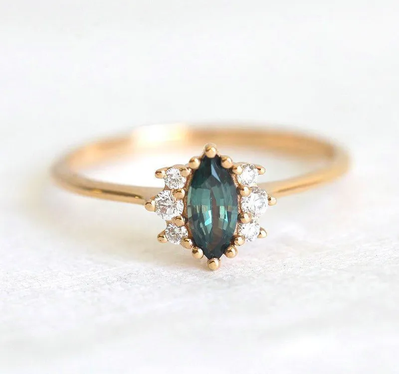 Aneira Teal Blue Sapphire Diamond Ring view 6