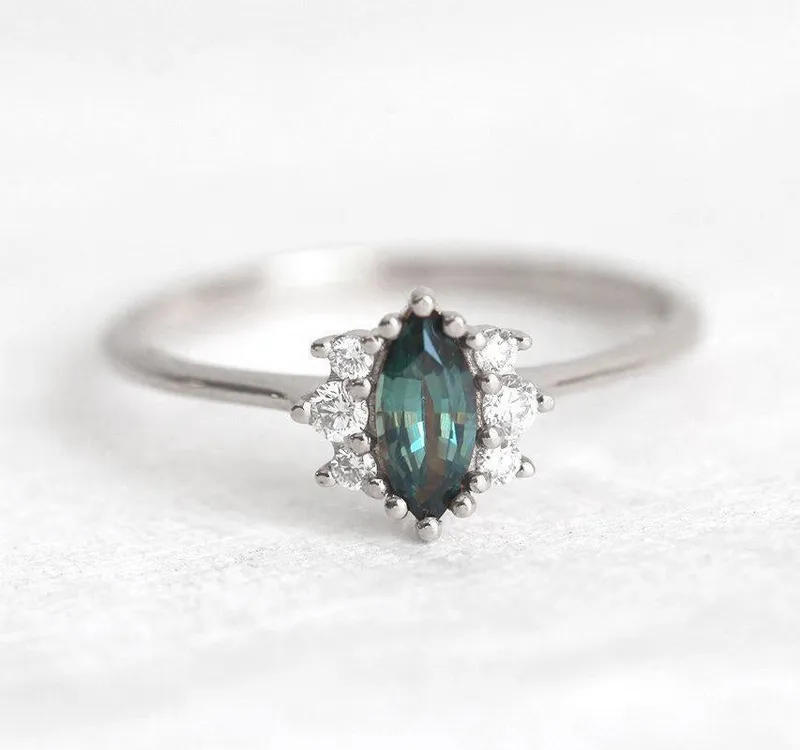 Aneira Teal Blue Sapphire Diamond Ring view 7