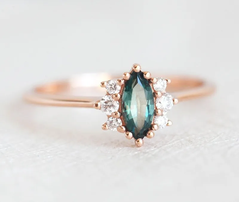 Aneira Teal Blue Sapphire Diamond Ring green sapphire engagement ring