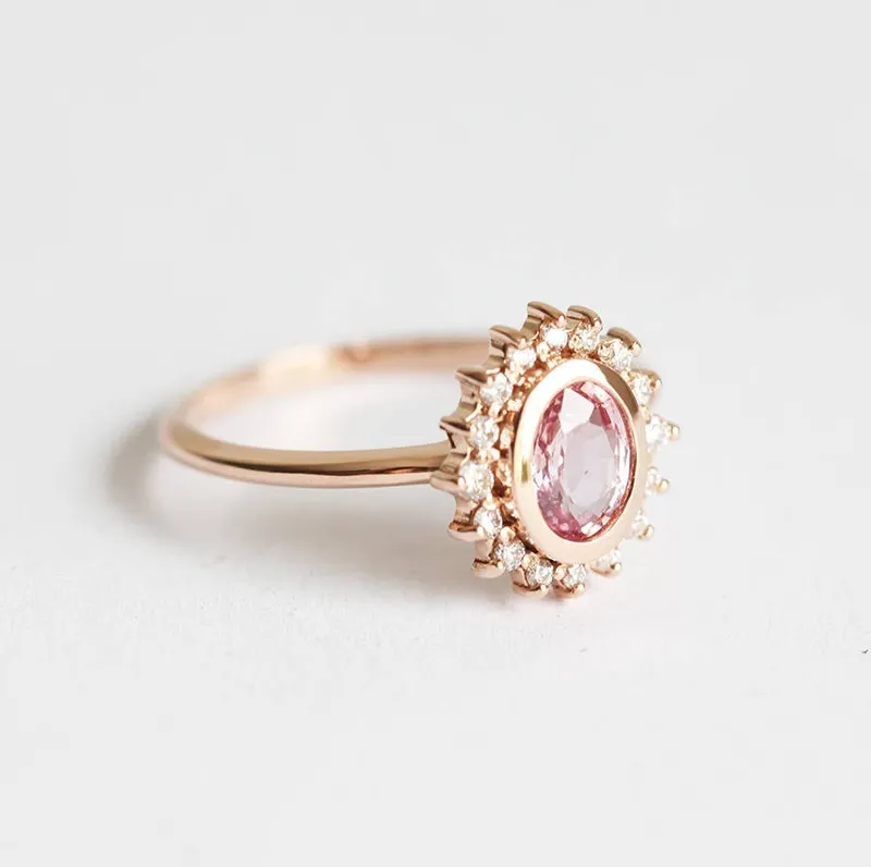 ANGIE PEACH PINK SAPPHIRE DIAMOND RING view 2