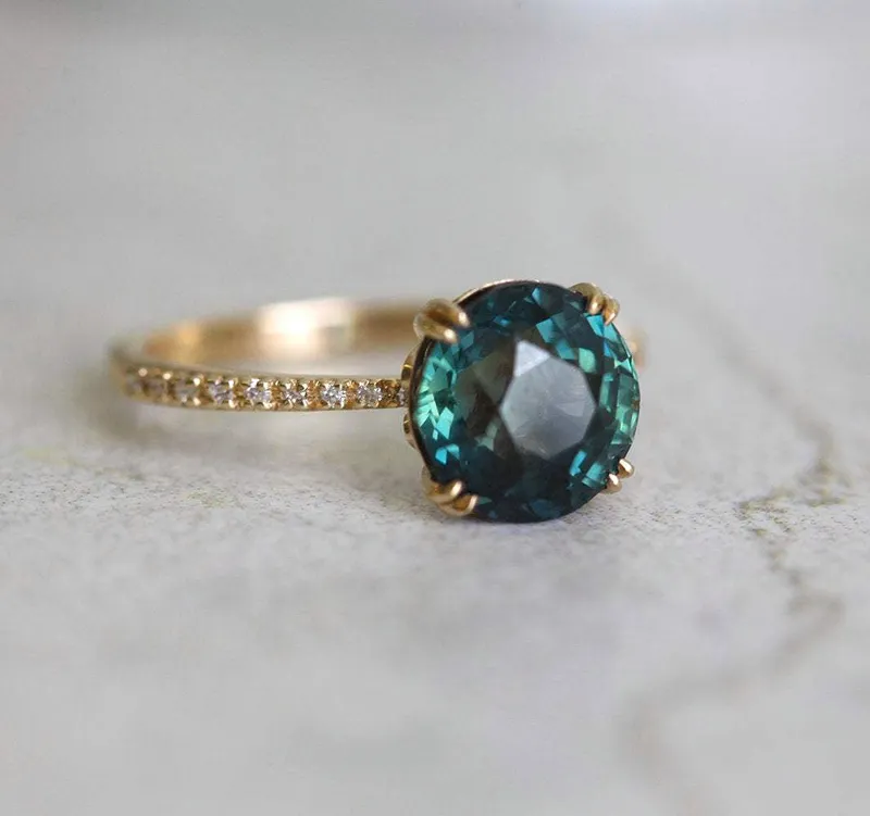 ANITA TEAL SAPPHIRE DIAMOND RING view 11