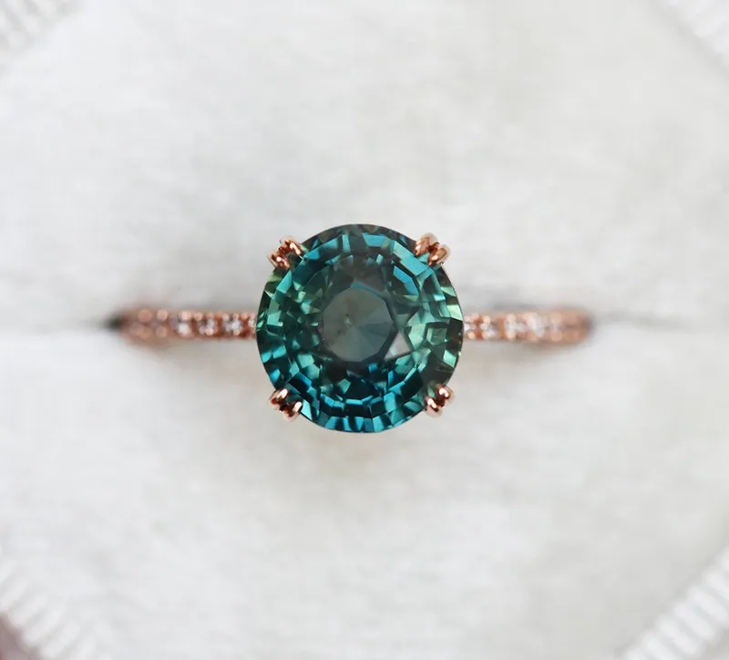 ANITA TEAL SAPPHIRE DIAMOND RING view 2