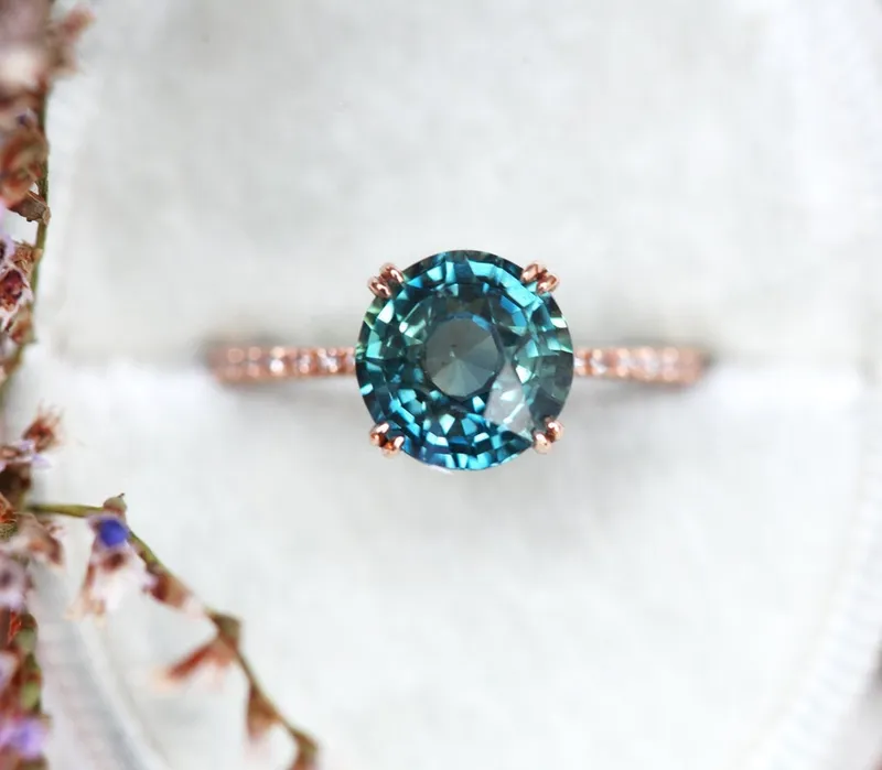 ANITA TEAL SAPPHIRE DIAMOND RING view 3