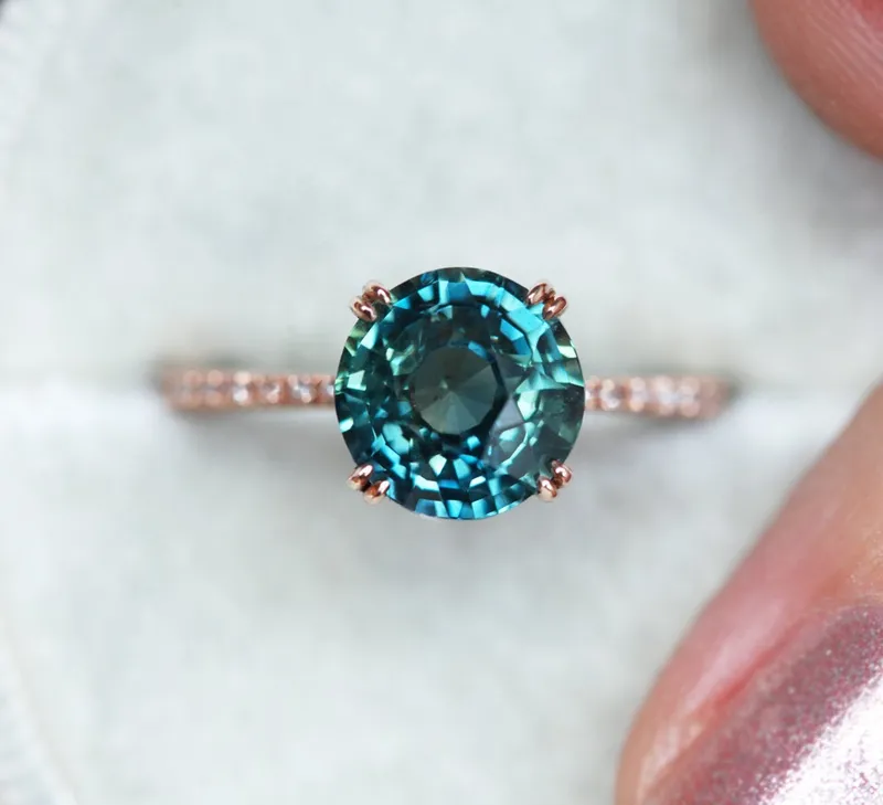 ANITA TEAL SAPPHIRE DIAMOND RING view 4