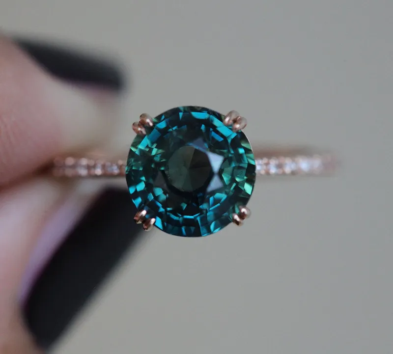 ANITA TEAL SAPPHIRE DIAMOND RING view 5