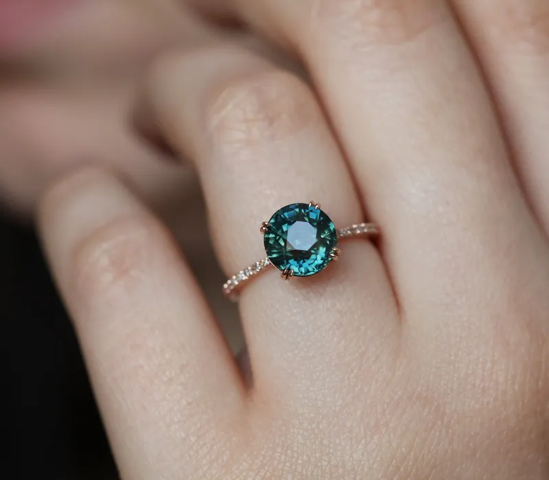 ANITA TEAL SAPPHIRE DIAMOND RING view 6