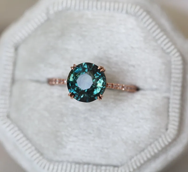 ANITA TEAL SAPPHIRE DIAMOND RING view 7