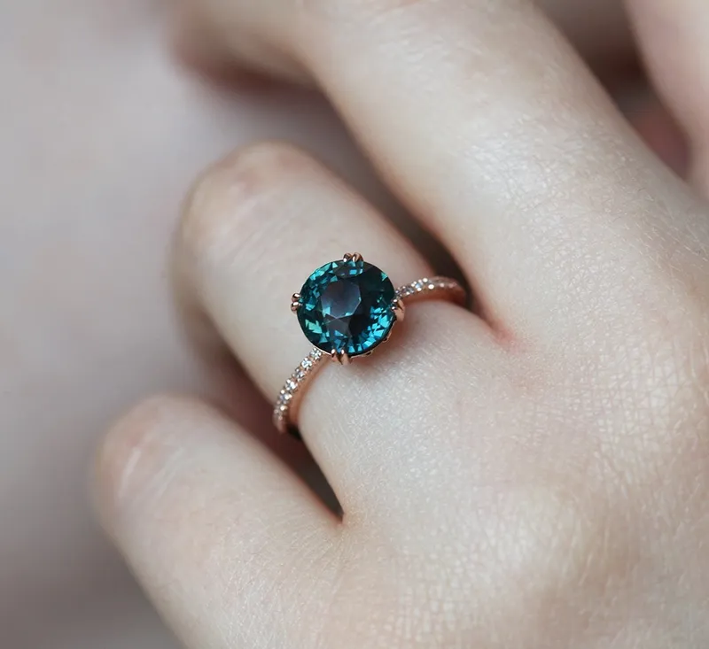 ANITA TEAL SAPPHIRE DIAMOND RING view 8