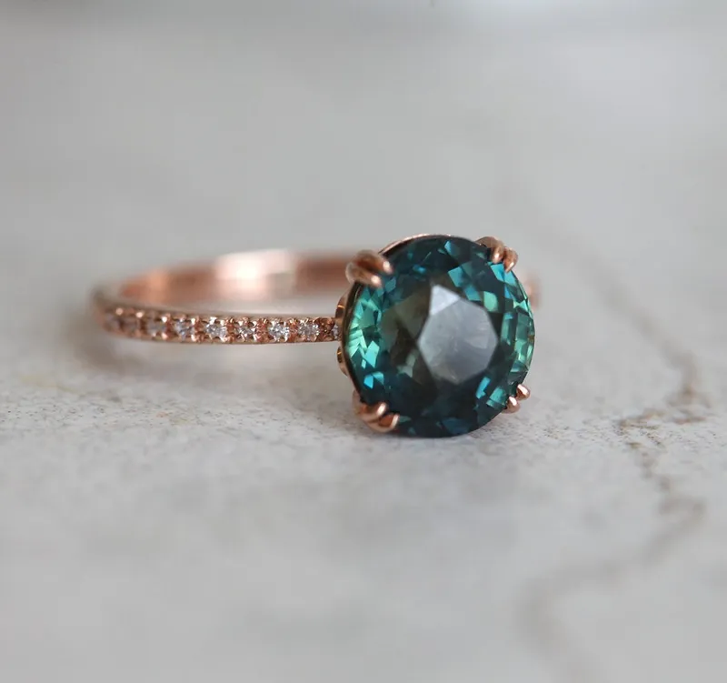 ANITA TEAL SAPPHIRE DIAMOND RING sapphire round cut engagement ring