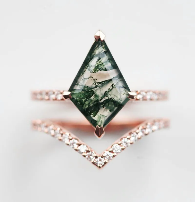 ANNA MOSS AGATE AND DIAMOND KITE RING SET vy 8