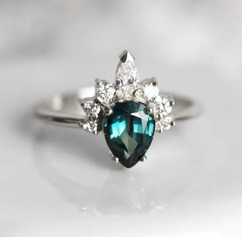 Annika Pear Sapphire Diamond Ring view 10