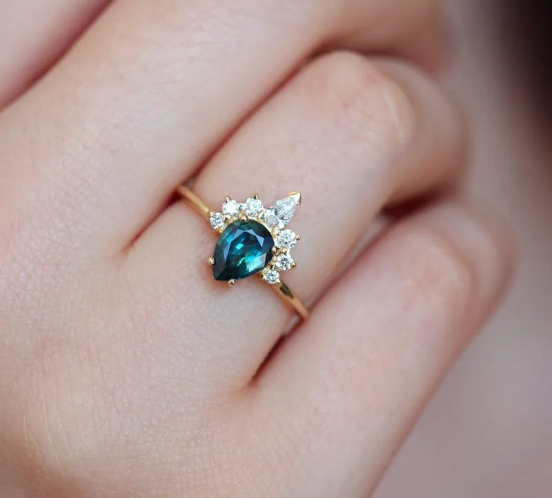 Annika Pear Sapphire Diamond Ring view 2