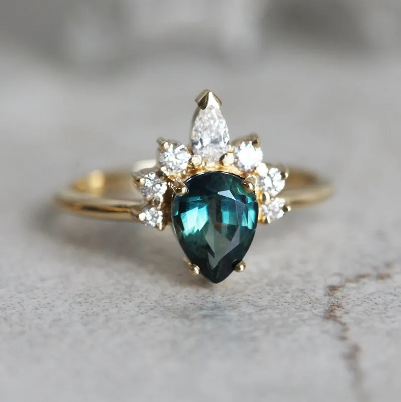 Annika Pear Sapphire Diamond Ring view 3