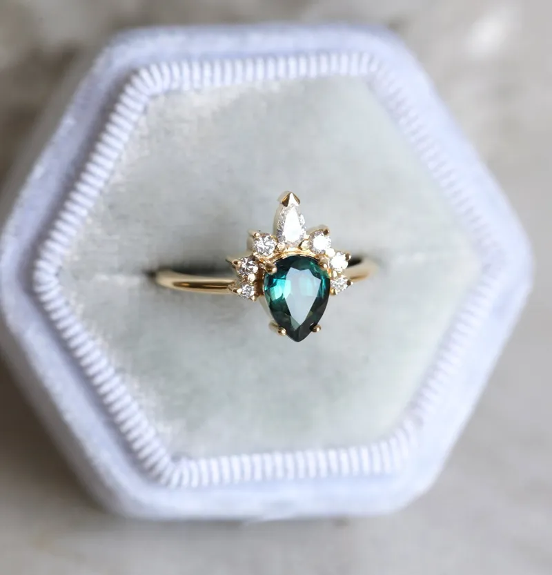 Annika Pear Sapphire Diamond Ring view 4