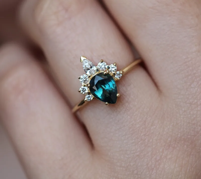 Annika Pear Sapphire Diamond Ring view 5