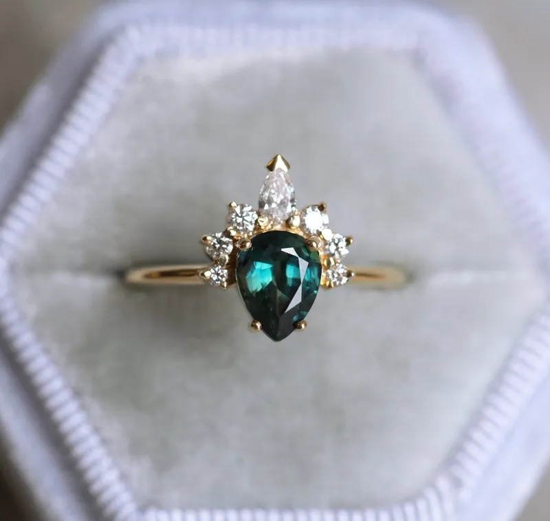 Annika Pear Sapphire Diamond Ring view 6