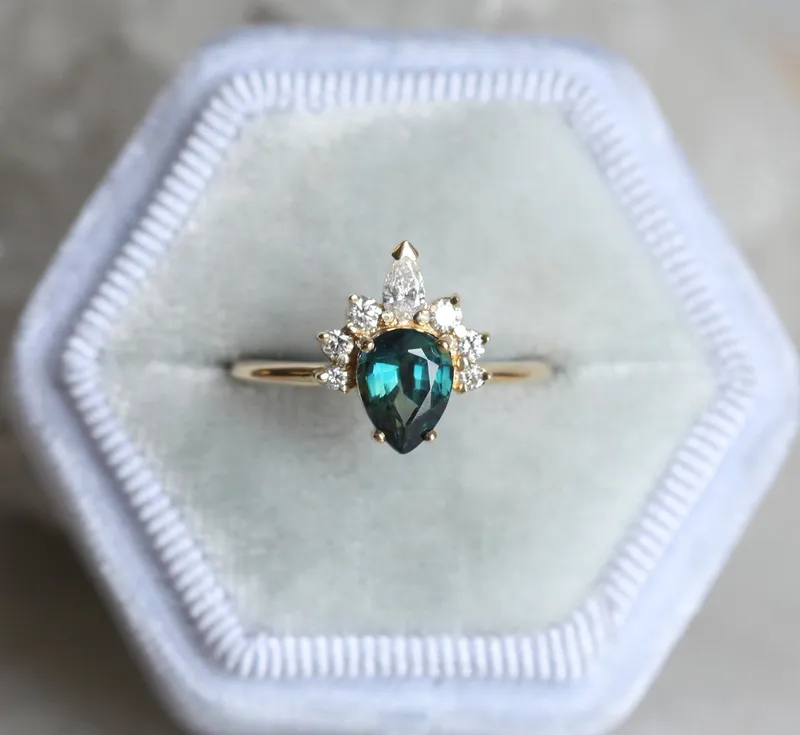 Annika Pear Sapphire Diamond Ring view 7