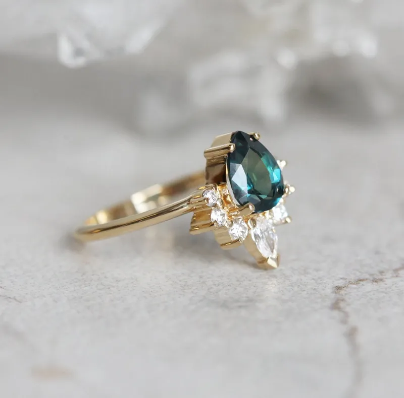 Annika Pear Sapphire Diamond Ring view 8