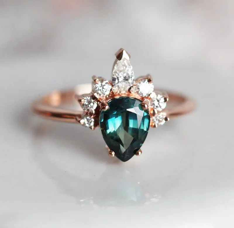 Annika Pear Sapphire Diamond Ring view 9