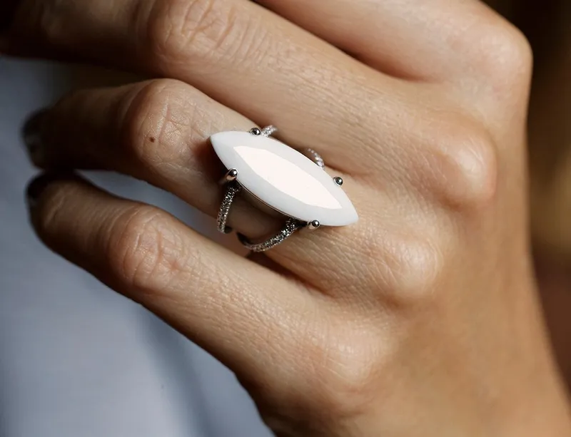 ANTONIA WHITE AGATE RING, STATEMENT RING engagement ring