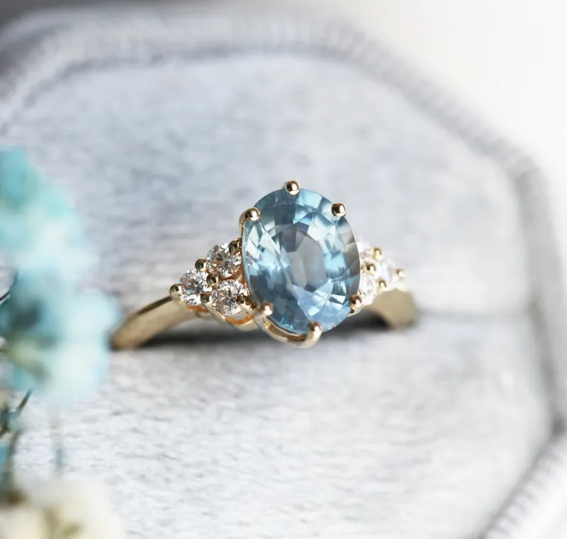 Aqua Sapphire & Diamond Ring Set vy 10