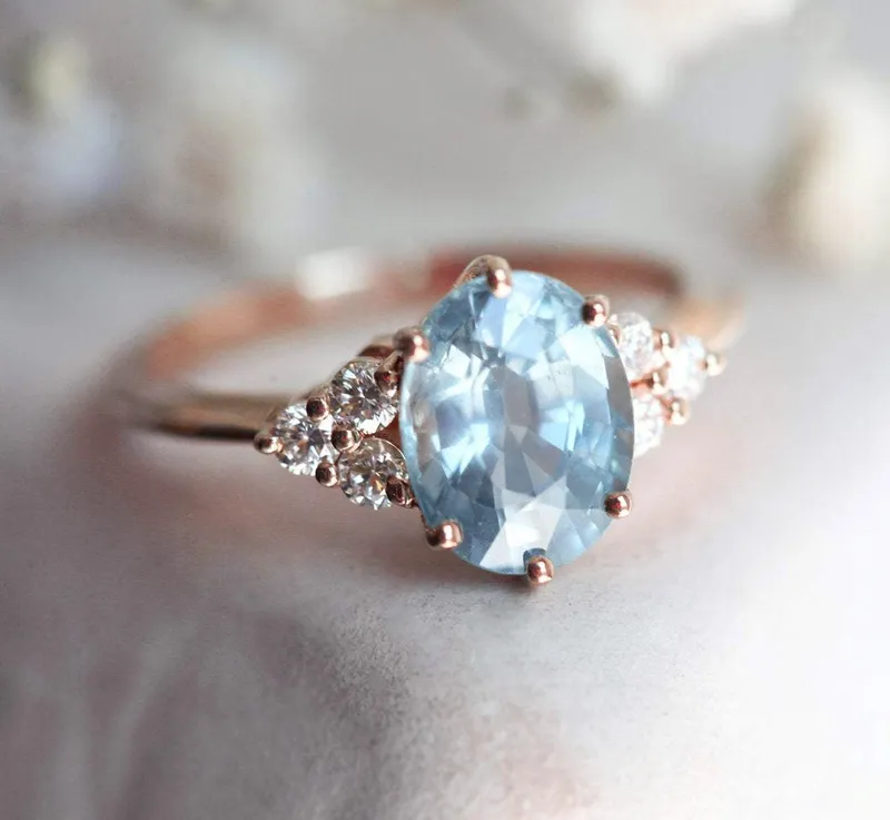 Aqua Sapphire & Diamond Ring Set vy 11