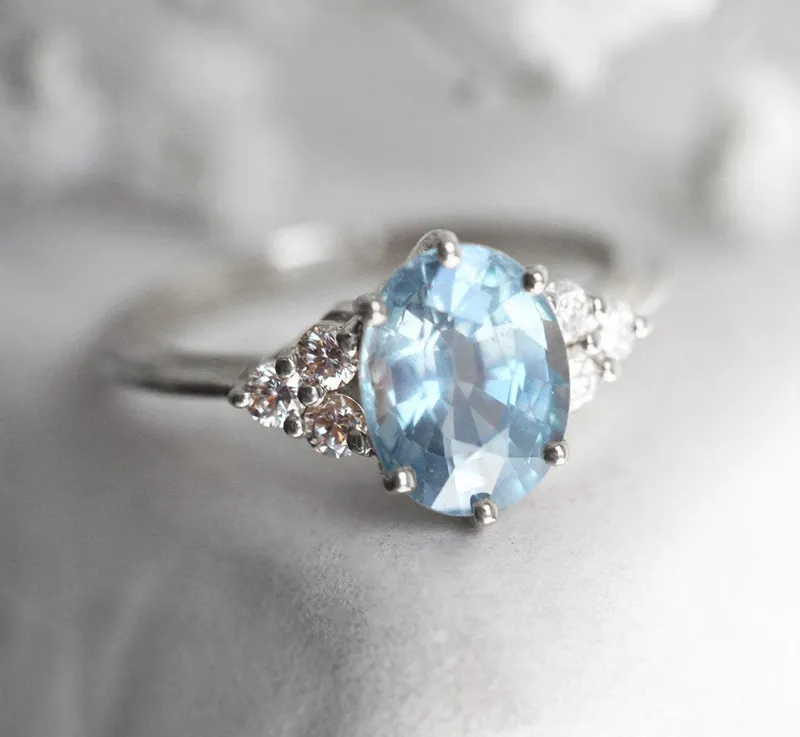 Aqua Sapphire & Diamond Ring Set vy 12