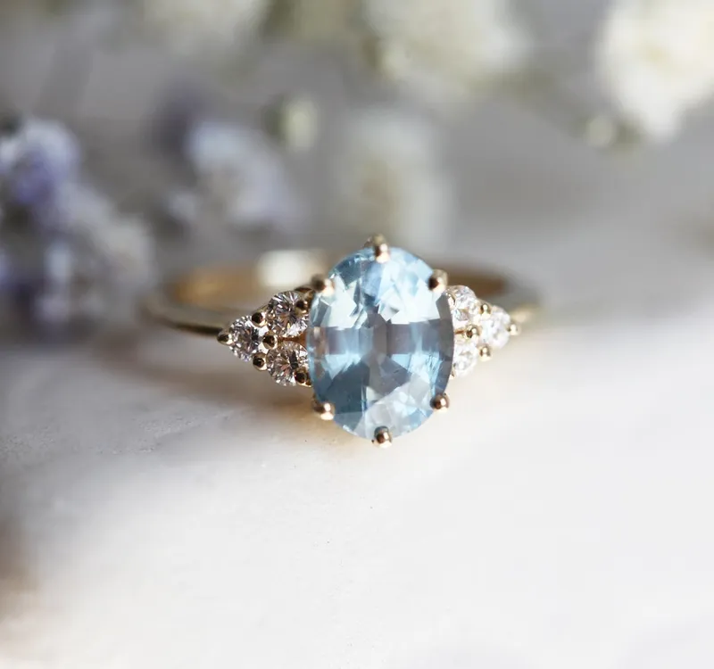 Aqua Sapphire & Diamond Ring Set vy 2