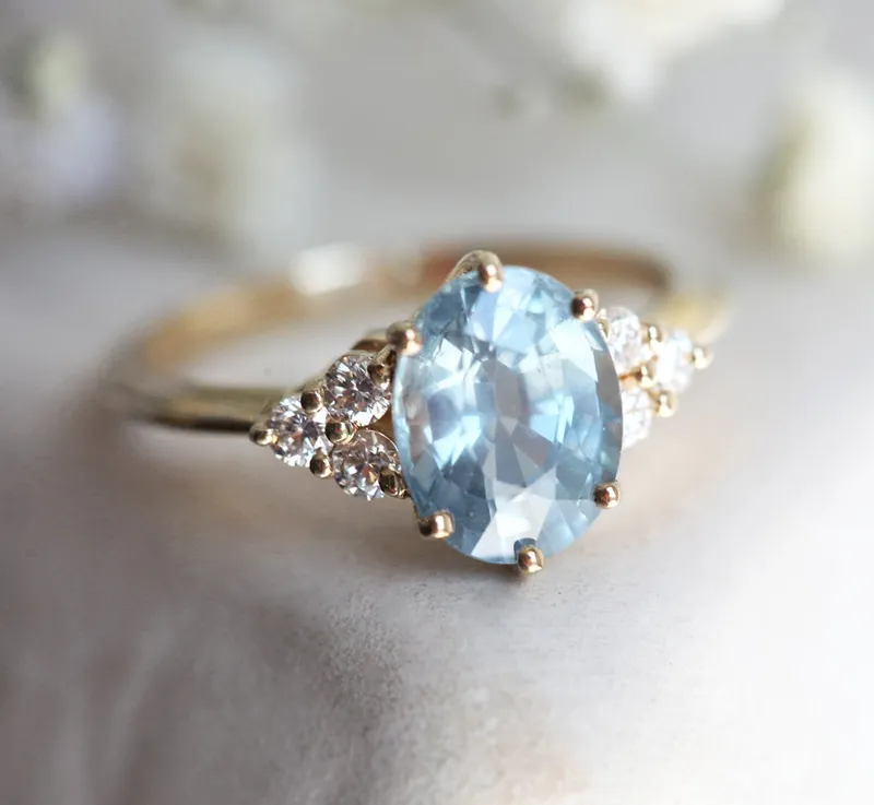 Aqua Sapphire & Diamond Ring Set vy 4