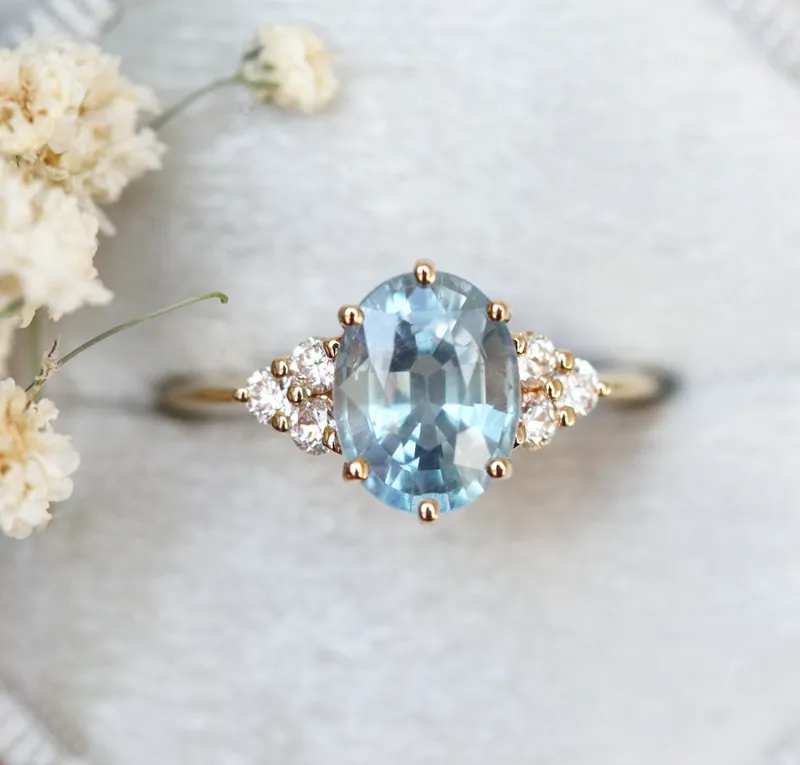 Aqua Sapphire & Diamond Ring Set vy 5