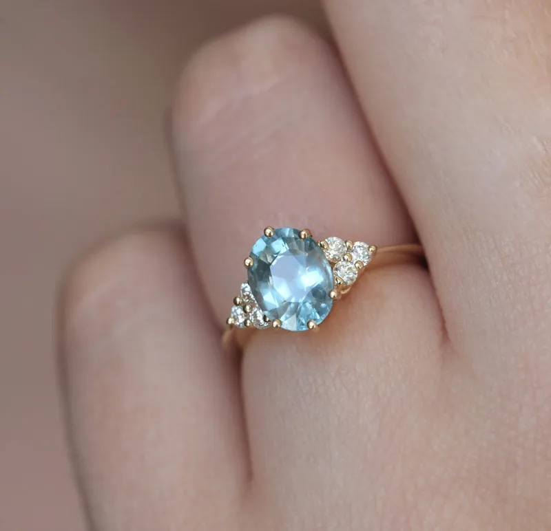 Aqua Sapphire & Diamond Ring Set vy 7