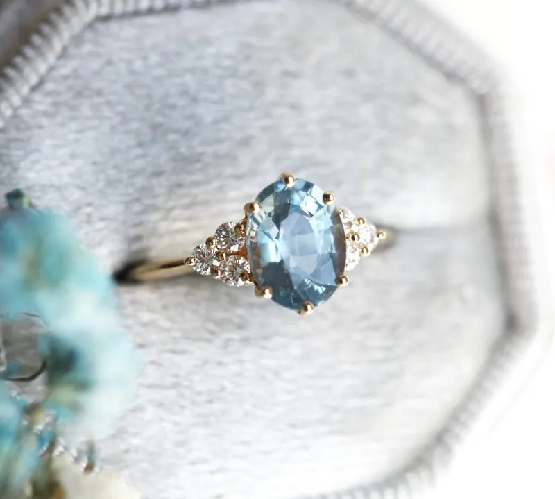 Aqua Sapphire & Diamond Ring Set vy 8