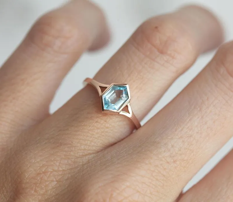 Aquamarine Engagement Ring, Hexagon Aquamarine Ring view 2