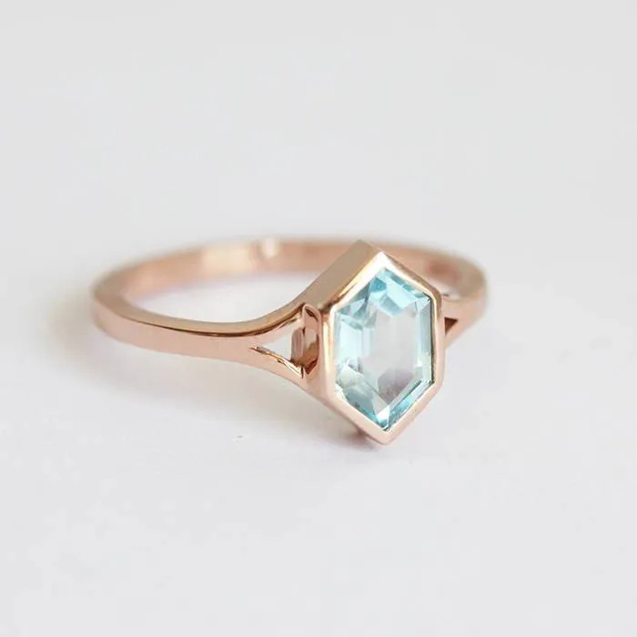 Aquamarine Engagement Ring, Hexagon Aquamarine Ring view 3