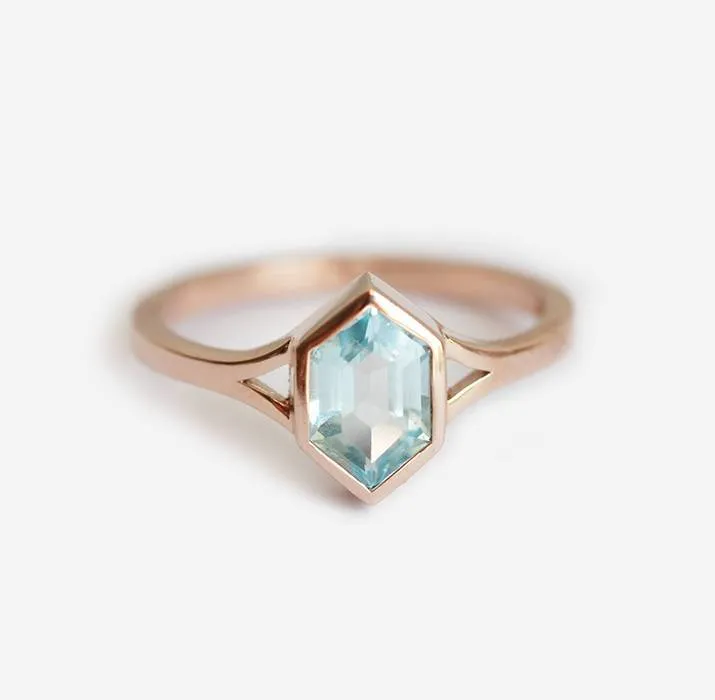 Aquamarine Engagement Ring, Hexagon Aquamarine Ring blue engagement ring