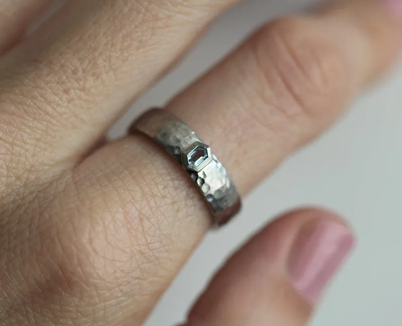 Aquamarine Ring, Wedding Band view 3