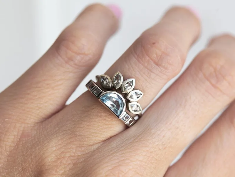 Aquamarine Ring, Wedding Ring Set blue engagement ring