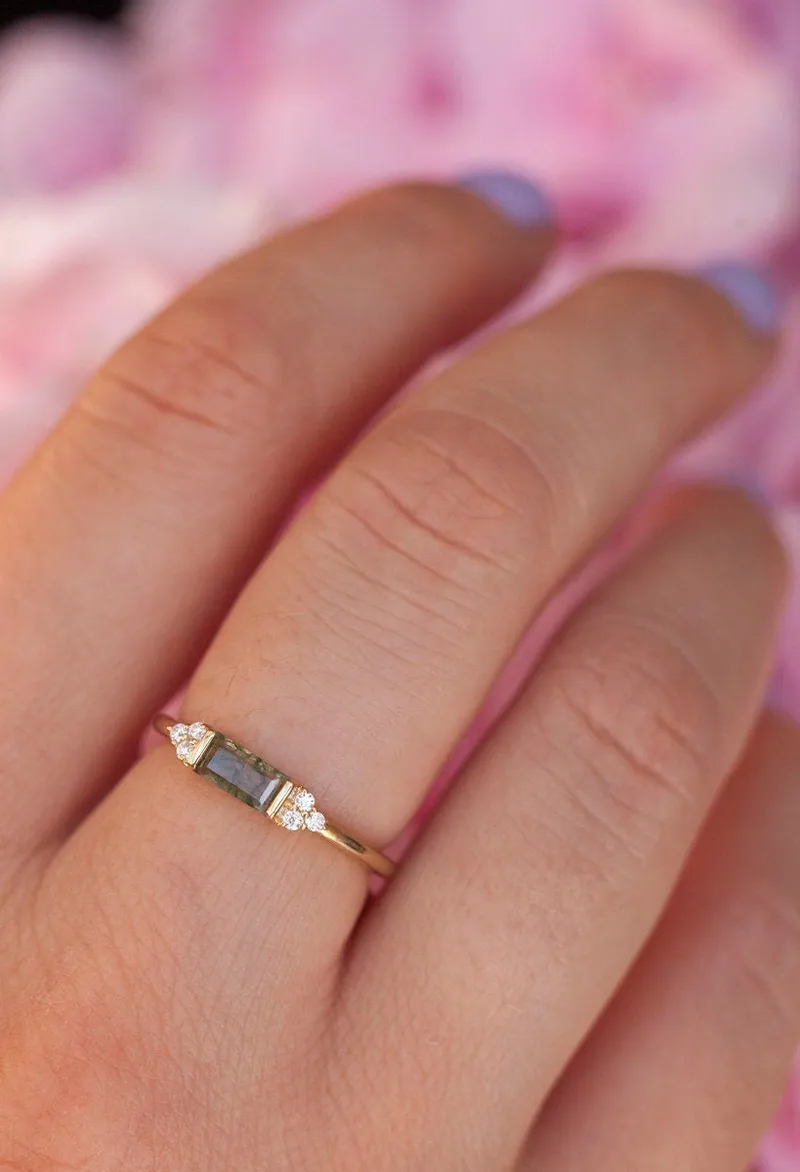 Ariana Baguette Moss Agate Ring Set view 6