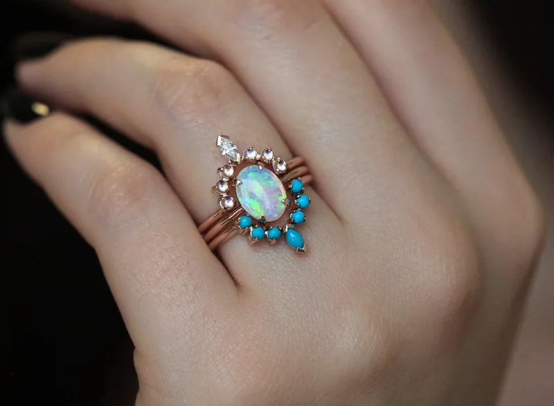 Ariela Opal Engagement Ring Set view 10