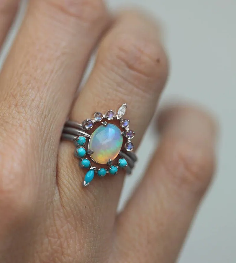 Ariela Opal Engagement Ring Set view 9