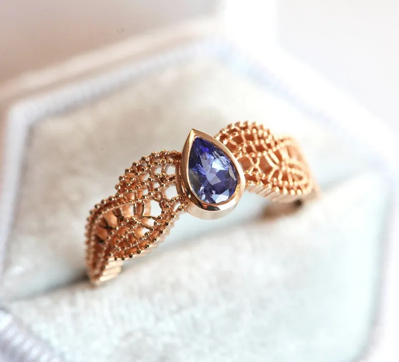 ARLETH PEAR TANZANITE RING view 10